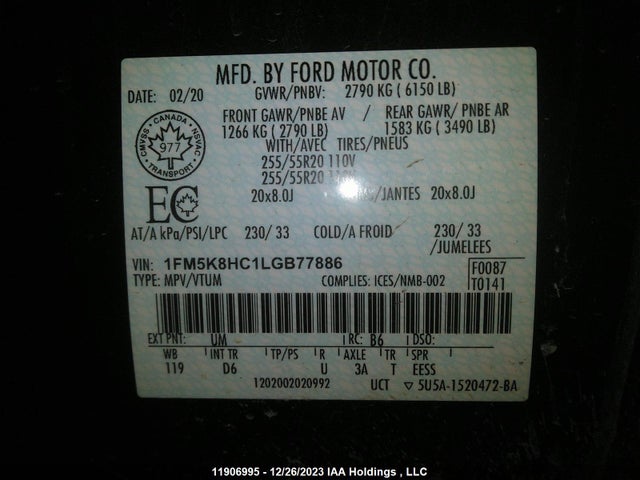 Ford Explorer Platinum 2020 1FM5K8HC1LGB77886 Image 9