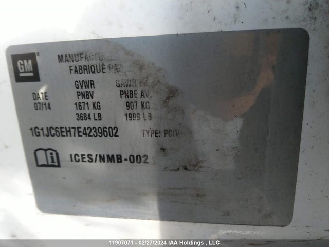 Chevrolet Sonic 2014 1G1JC6EH7E4239602 Image 9