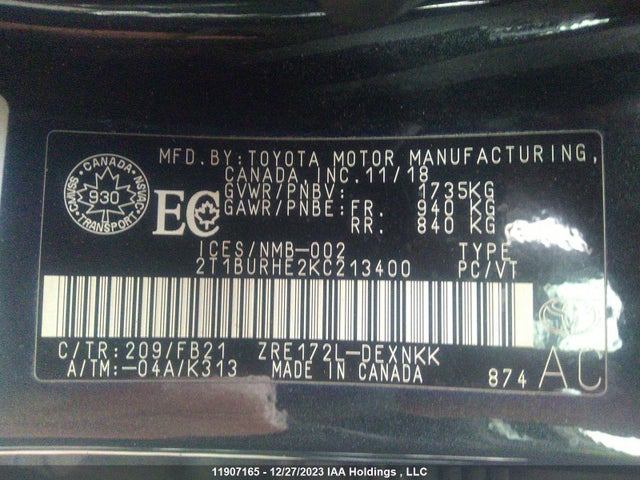 Toyota Corolla Ce/le/se 2019 2T1BURHE2KC213400 Image 9