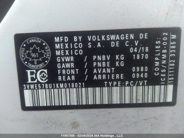 3VWE57BU1KM018021 Volkswagen JETTA