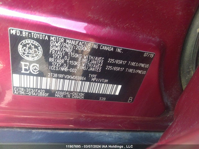 Toyota RAV4 LE 2019 2T3B1RFV0KW069864 Image 9