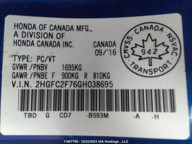 Honda k20c2 2016 2HGFC2F76GH038695 Image 28