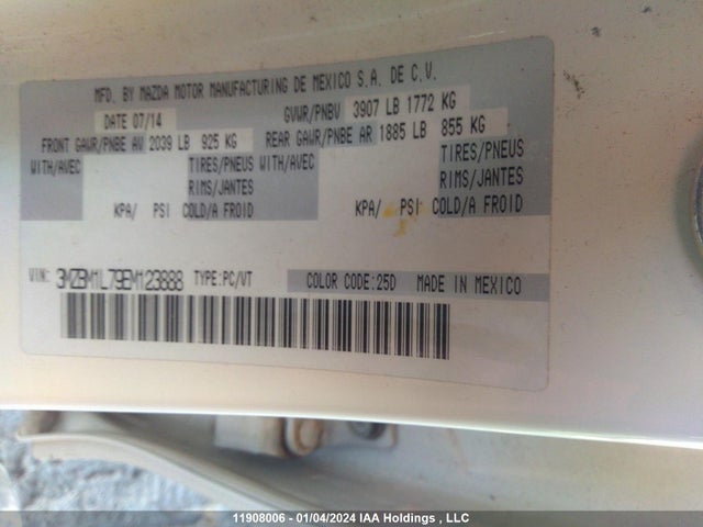 3MZBM1L79EM123888 Mazda MAZDA3