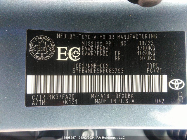 Toyota COROLLA L 2024 5YFB4MDE5RP083793 Image 9