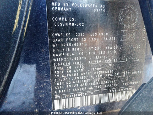 WVGJV7AX8FW530776 Volkswagen TIGUAN
