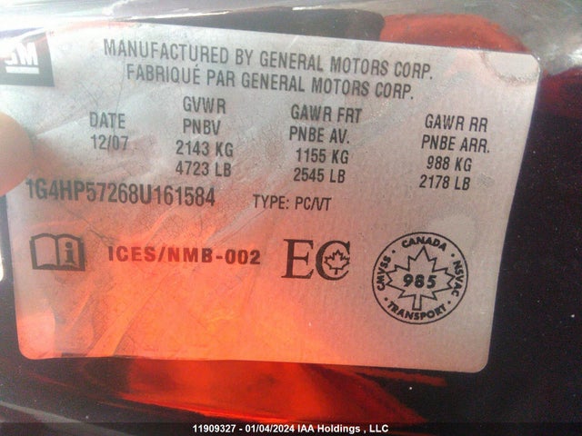 11909327 :رقم المزاد ، 1G4HP57268U161584 vin ، 2008 Buick Lucerne مزاد بيع