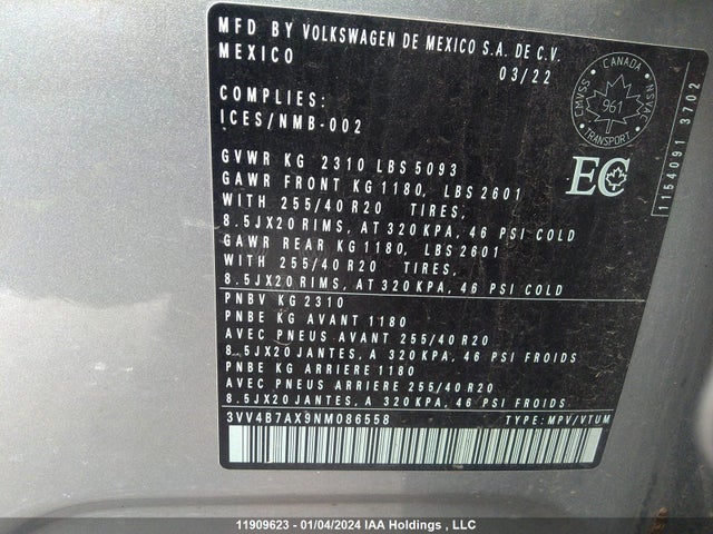 3VV4B7AX9NM086558 Volkswagen TIGUAN