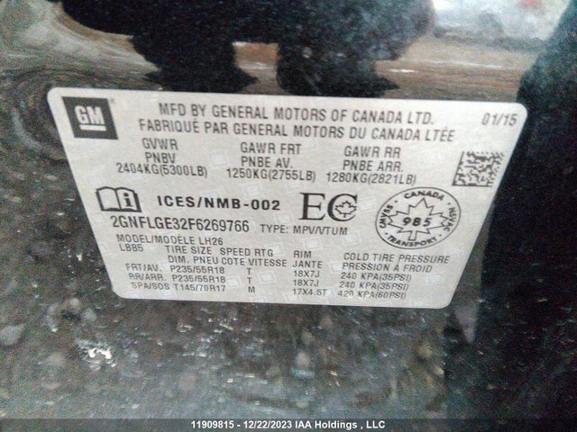 Chevrolet EQUINOX LT 2015 2GNFLGE32F6269766 Image 9