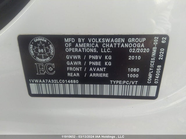 1VWAA7A32LC014680 Volkswagen PASSAT