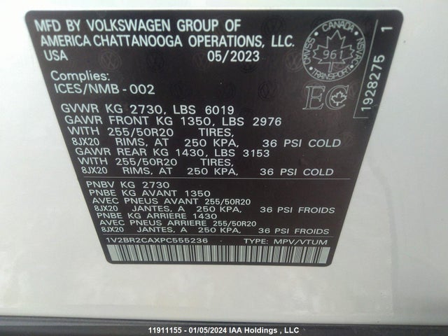 1V2BR2CAXPC555236 Volkswagen ATLAS