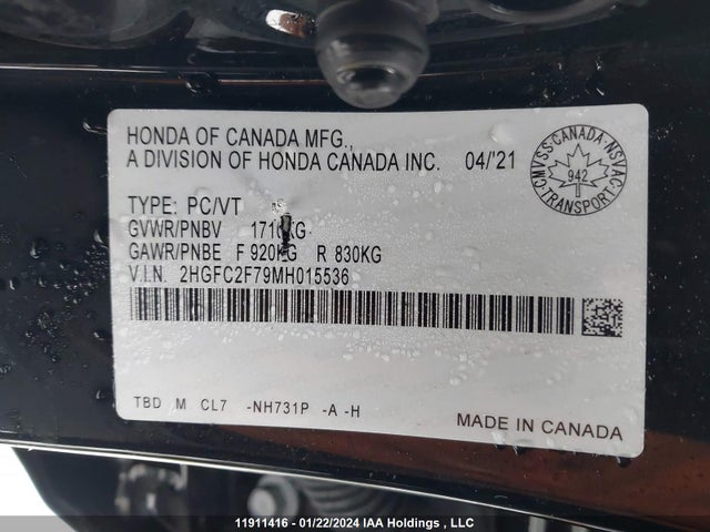 Honda l15b7 2021 2HGFC2F79MH015536 Image 25