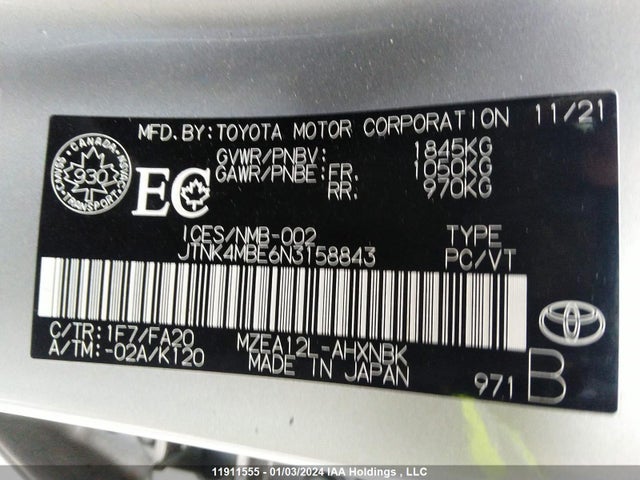 Toyota COROLLA 2022 JTNK4MBE6N3158843 Image 9