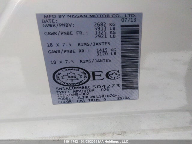 5N1AL0MM8EC504273 Infiniti QX60