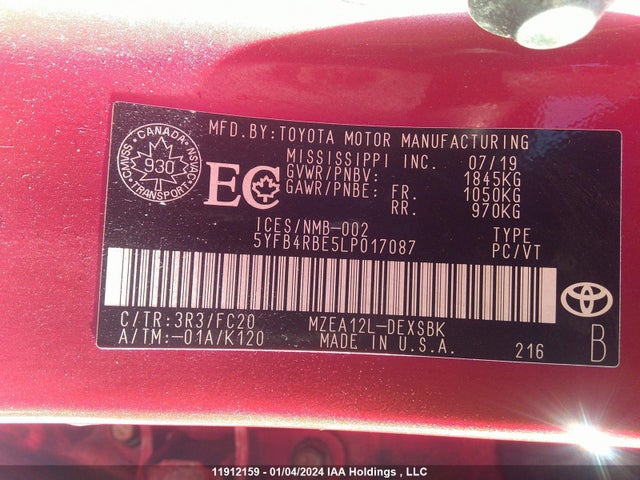 Toyota Corolla Se/xse 2020 5YFB4RBE5LP017087 Image 9