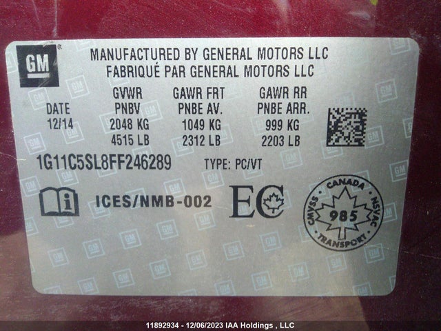 Chevrolet MALIBU LT 2015 1G11C5SL8FF246289 Image 9