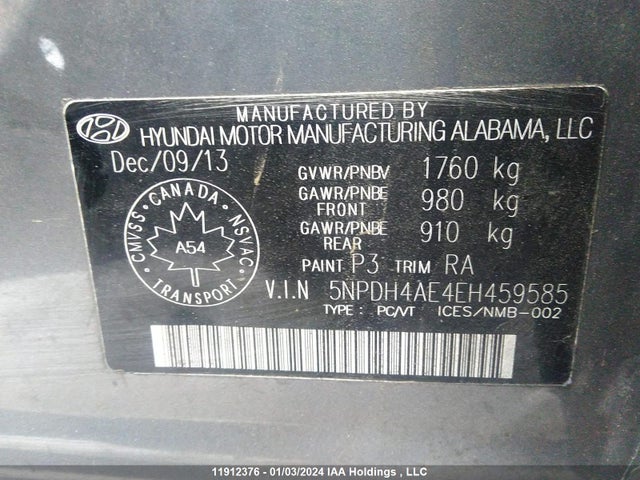 Hyundai dohc mpi nu 2014 5NPDH4AE4EH459585 Image 31