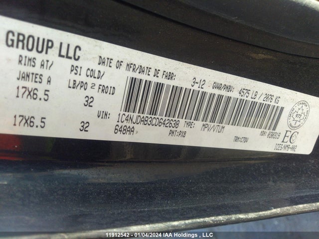Aukcja sprzedaży 2012 Jeep Compass Sport/north, vin: 1C4NJDAB3CD642638, numer aukcji: 11912542