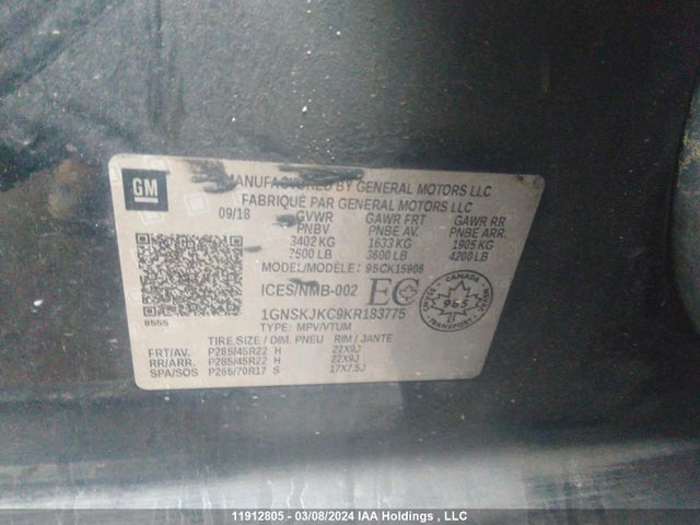 Chevrolet Suburban 2019 1GNSKJKC9KR183775 Image 9