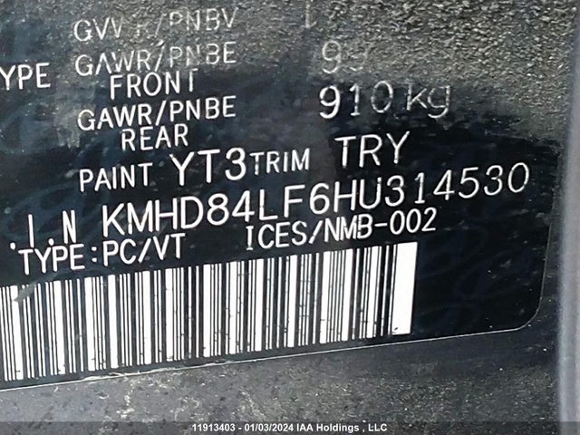 11913403 :رقم المزاد ، KMHD84LF6HU314530 vin ، 2017 Hyundai Elantra Se/value/limited مزاد بيع