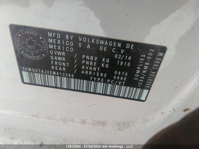 3VWG07AJ2EM413389 Volkswagen JETTA