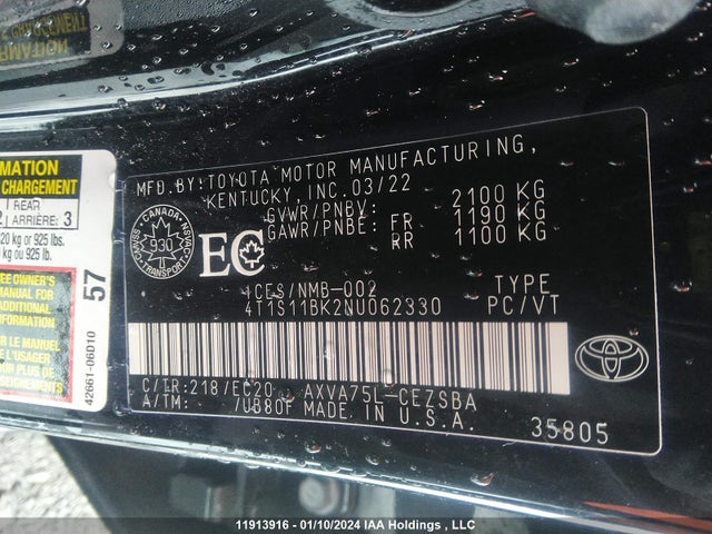 Toyota CAMRY 2022 4T1S11BK2NU062330 Image 9