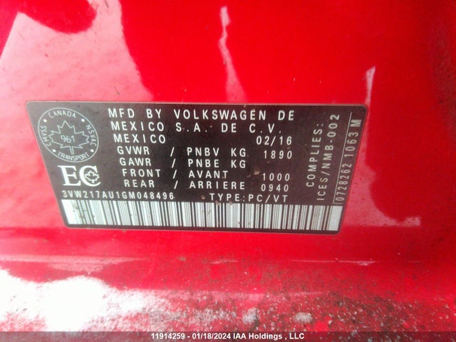 3VW217AU1GM048496 Volkswagen Golf S/se/sel