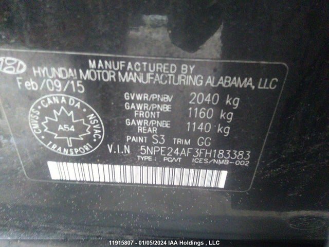 Hyundai SONATA GL 2015 5NPE24AF3FH183383 Image 9