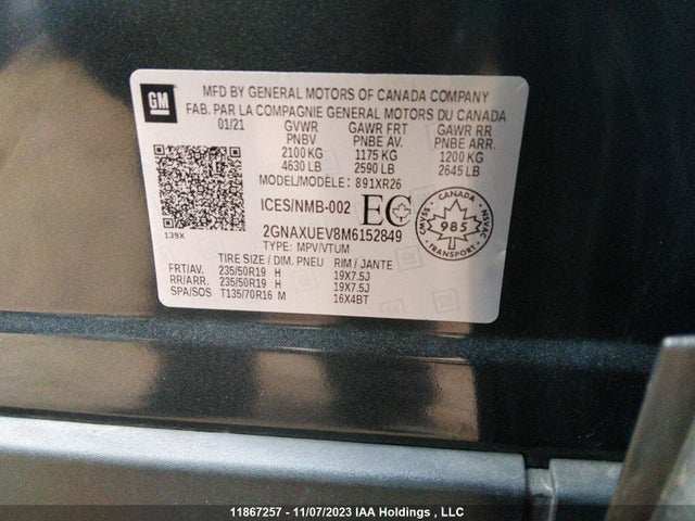 Chevrolet EQUINOX LT 2021 2GNAXUEV8M6152849 Image 9