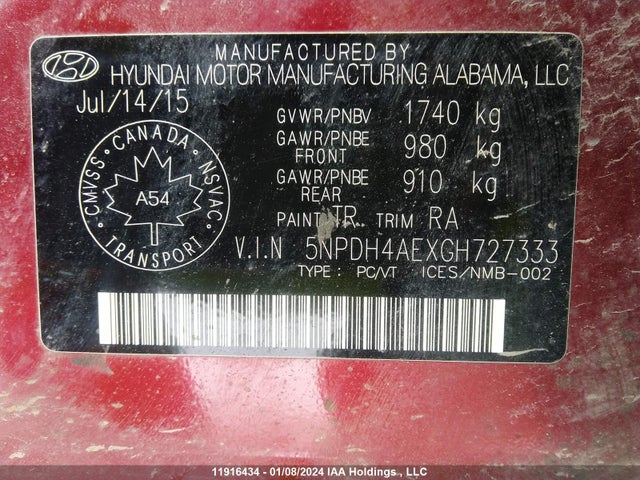 Hyundai Elantra L 2016 5NPDH4AEXGH727333 Image 9