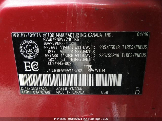Toyota RAV4 SE 2016 2T3JFREV9GW443782 Image 9