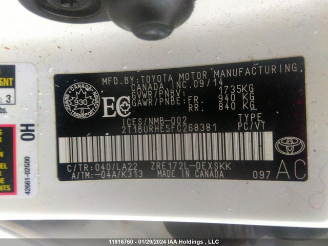 Toyota COROLLA LE 2015 2T1BURHE5FC268381 Image 9