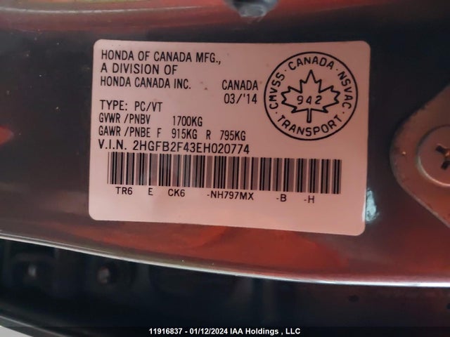 Honda r18z1 2014 2HGFB2F43EH020774 Image 25