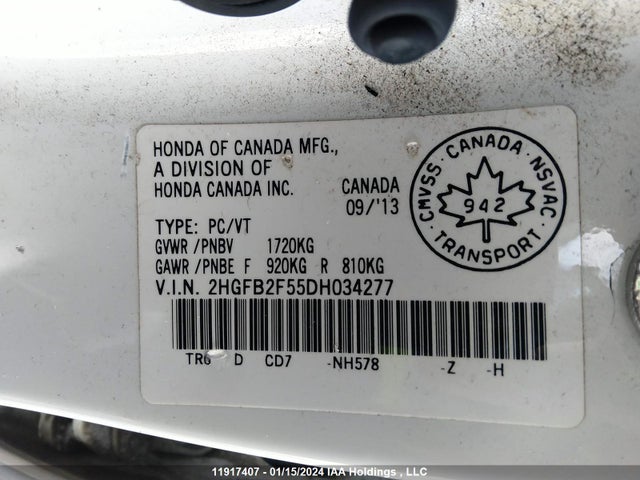 Aukcja sprzedaży 2013 Honda Civic Sdn, vin: 2HGFB2F55DH034277, numer aukcji: 11917407