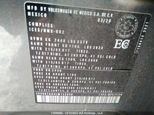3VV0B7AX4LM132938 Volkswagen Tiguan Trendline