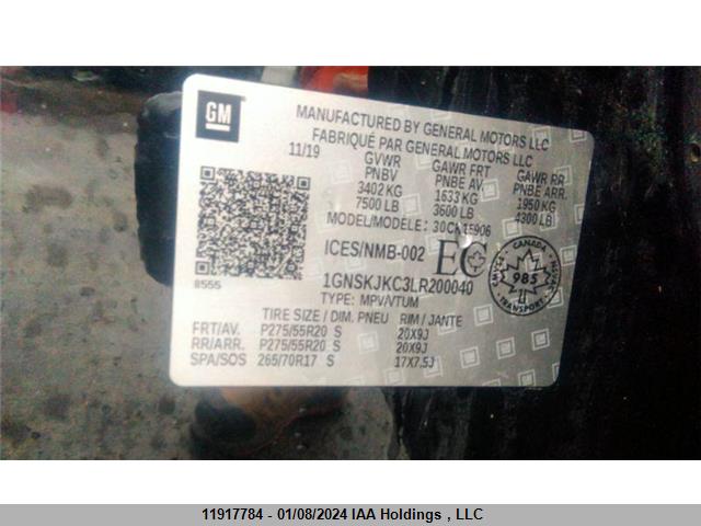 Chevrolet Suburban Premier 2020 1GNSKJKC3LR200040 Image 9