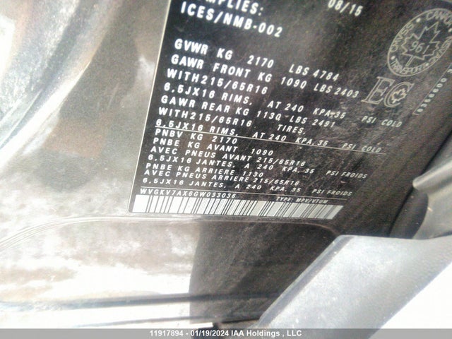 WVGKV7AX6GW033036 Volkswagen TIGUAN