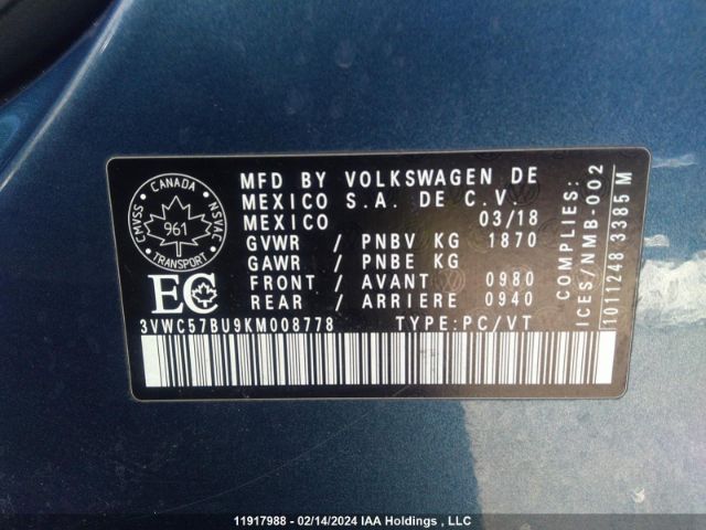 3VWC57BU9KM008778 Volkswagen Jetta S/se/r-line