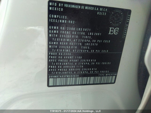 3VVMB7AX5PM084826 Volkswagen TIGUAN SE