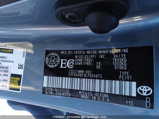 Toyota Corolla Se/xse 2020 5YFB4RBE9LP004875 Image 9