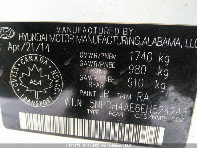 Hyundai ELANTRA GL 2014 5NPDH4AE6EH524243 Image 9