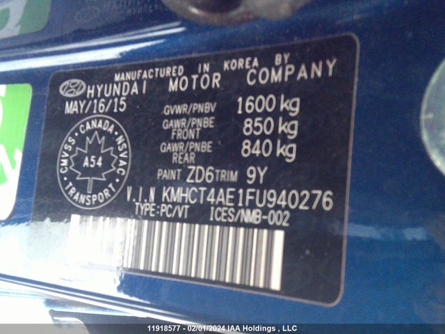 Hyundai ACCENT GL 2015 KMHCT4AE1FU940276 Image 9
