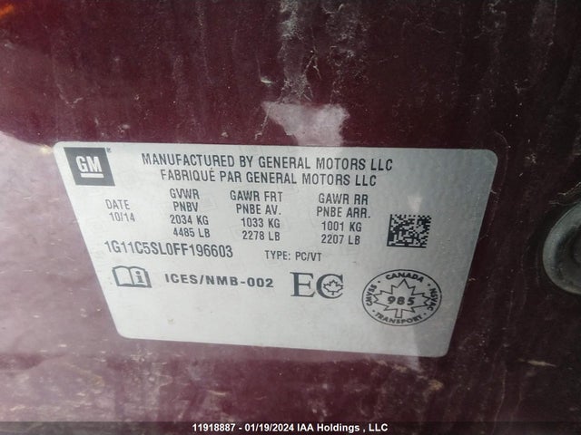 Chevrolet MALIBU 1LT 2015 1G11C5SL0FF196603 Image 9