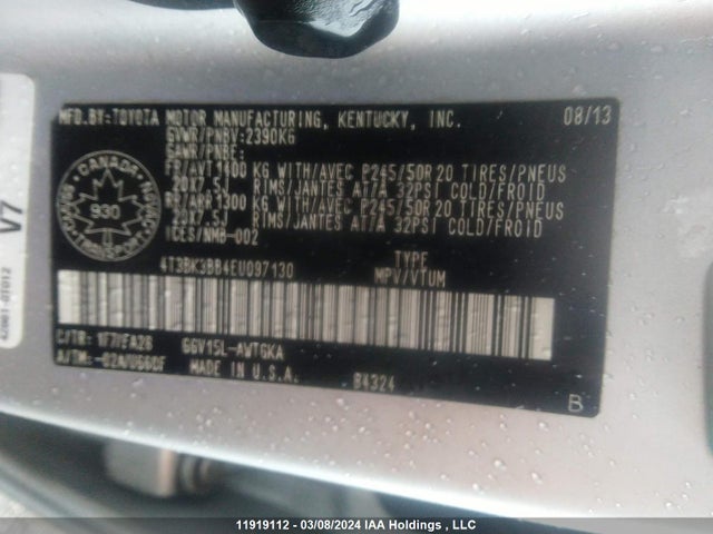 Toyota Venza Base V6 2014 4T3BK3BB4EU097130 Image 9