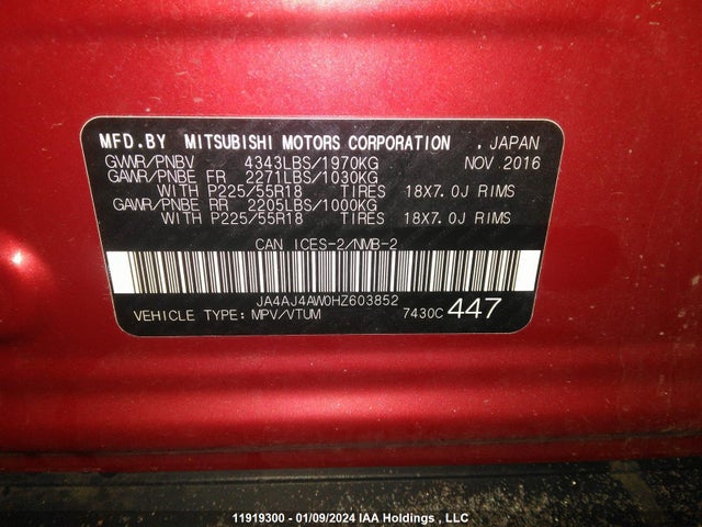 JA4AJ4AW0HZ603852 Mitsubishi Rvr Se Limited/gt