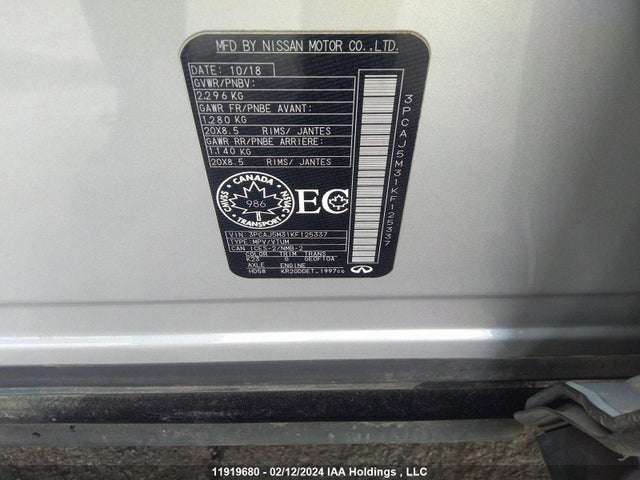 3PCAJ5M31KF125337 Infiniti Qx50 Essential/pure