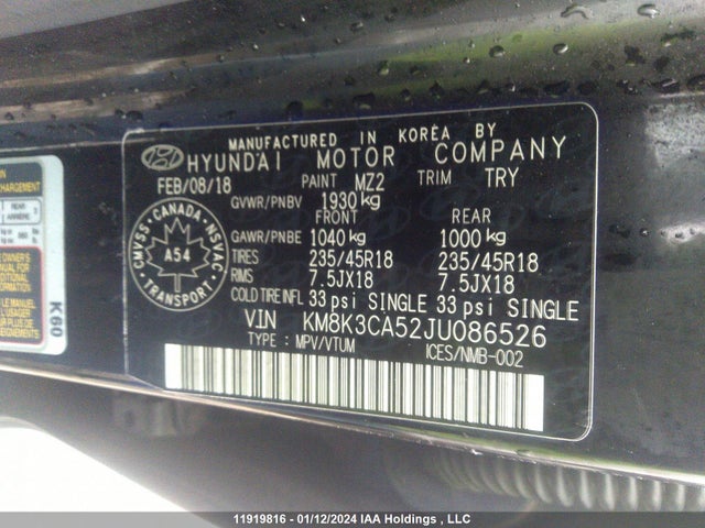Hyundai Kona Limited 2018 KM8K3CA52JU086526 Image 9