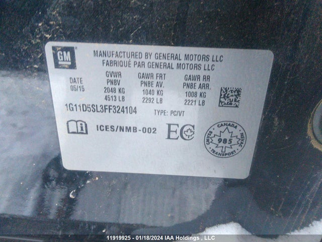 1G11D5SL3FF324104 Chevrolet Malibu