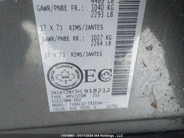 Nissan ROGUE 2015 5N1AT2MT3FC918212 Image 9