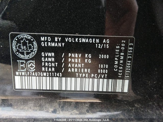 WVWLF7AU7GW211743 Volkswagen Golf R