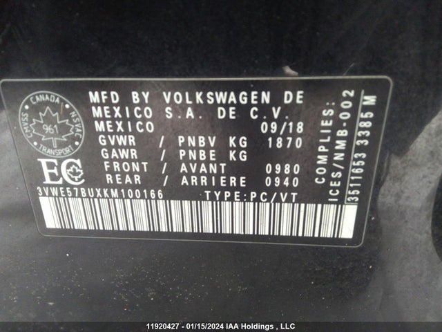 3VWE57BUXKM100166 Volkswagen JETTA